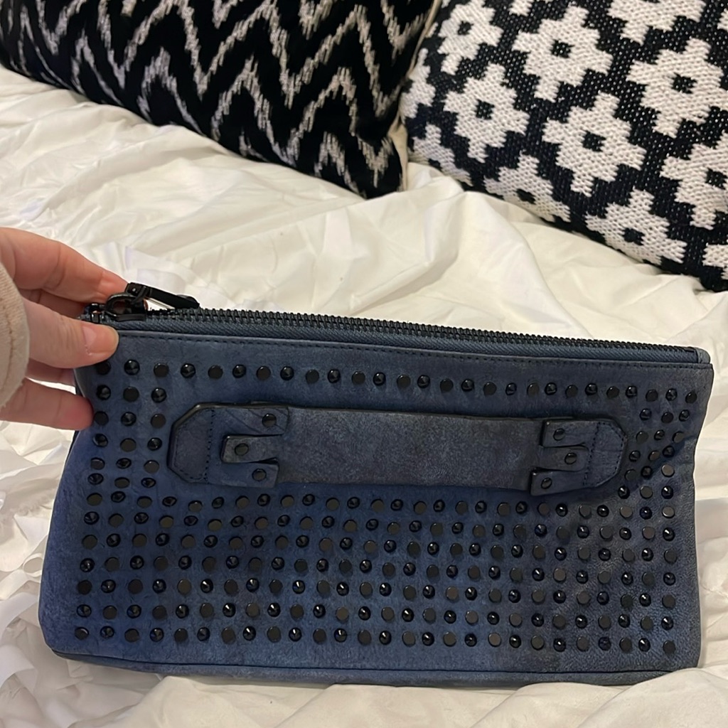 Blue With Black Stud Embellishment Clutch Bag